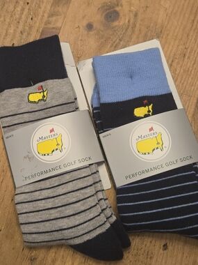 Masters Men's Golf Crew Socks - Gray & Light Blue Stripes